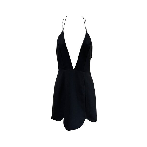 Nasty Gal Black Plunge Neck Mini Dress XS Polyester Viscose Spaghetti Straps Cro - Picture 1 of 7